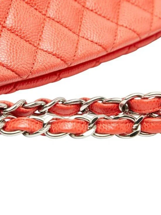 Chanel Quilted Chain Shoulder Bag Orange Caviar Leather - Picture 4 of 10